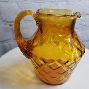 Vintage Colonial Amber Fenton Pitcher in Diamond Optic Design w/applied handle🔥